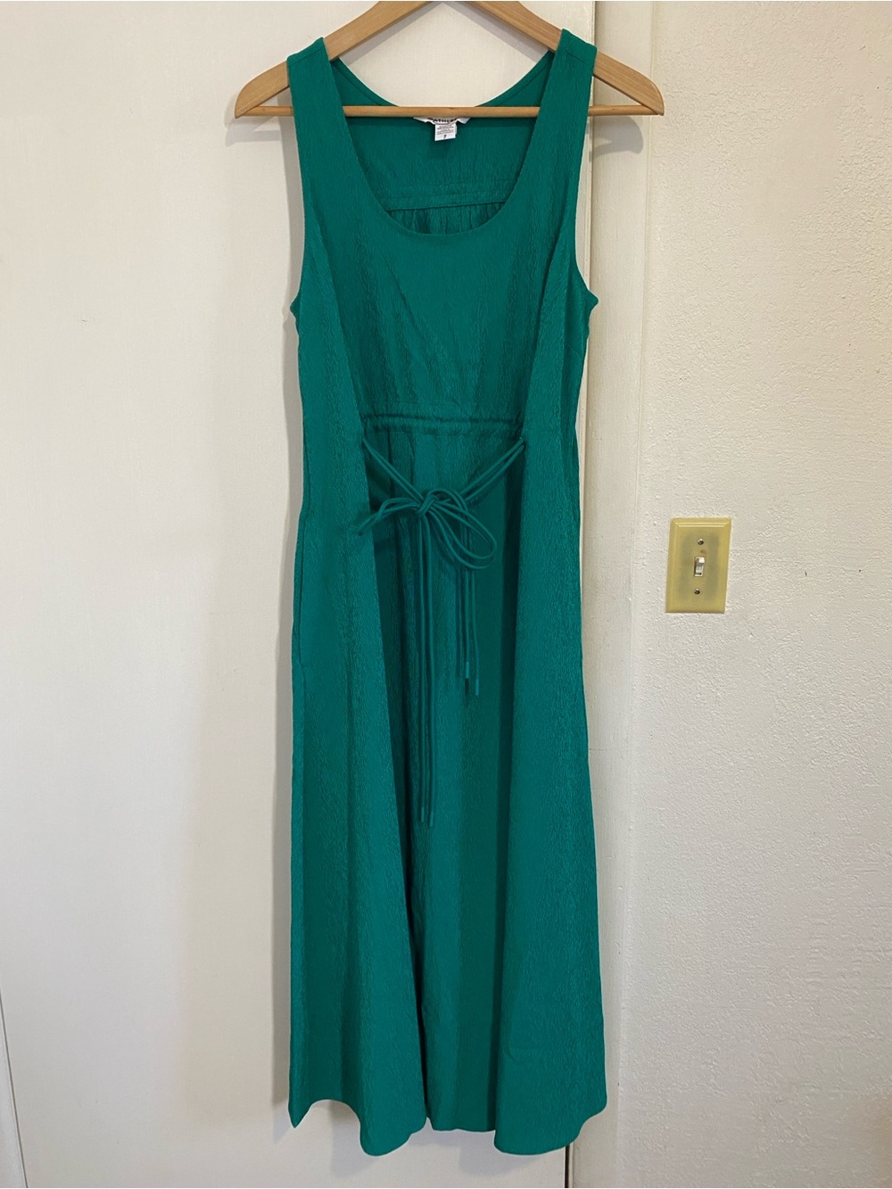 Athleta Women's Solid Emerald Green Echo Midi Dress Ruched Waist SP Casual - Picture 2 of 9
